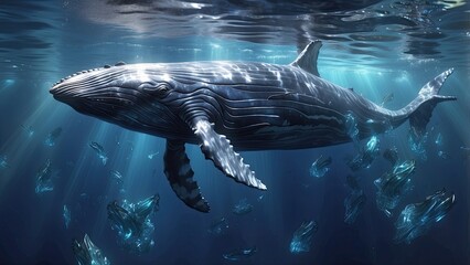 Fototapeta premium A large whale gracefully swims underwater