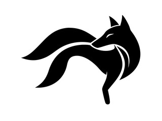 Fototapeta premium Powerful black silhouette of a stylized fox head logo. A bold, stylized graphic of a fox head, in solid black silhouette against a white background.
