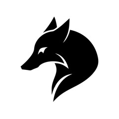 Powerful black silhouette of a stylized fox head logo. A bold, stylized graphic of a fox head, in solid black silhouette against a white background.