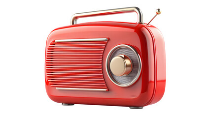 Red Retro Vintage Radio Icon 3D Rendering Isolated on Transparent Background
