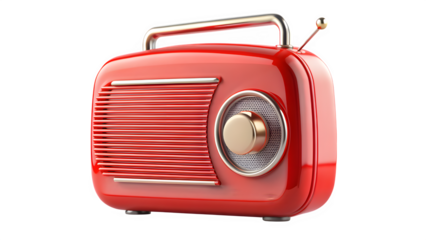 Red Retro Vintage Radio Icon 3D Rendering Isolated on Transparent Background