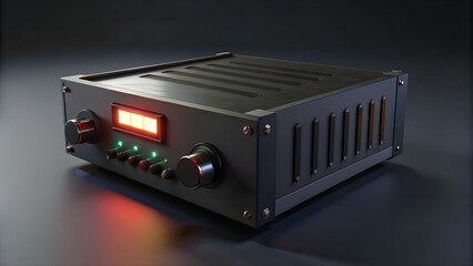 Fototapeta premium Black network equipment featuring a computer switch and hub facilitates digital business communication and data connection