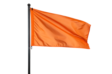 Orange flag waving on pole isolated on transparent background