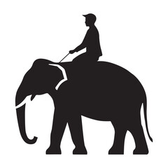 Elephant Rider silhouette vector on white background
