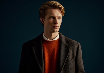 Obraz premium 落ち着いた照明 深みのあるポートレート 男性モデル