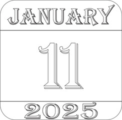 1 January 2025 line art calendar icon.Agenda plan, jan month schedule calendar and Time planner.Meeting appointment time.Calendar Event schedule date.calendar date icon on white background.