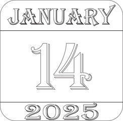 1 January 2025 line art calendar icon.Agenda plan, jan month schedule calendar and Time planner.Meeting appointment time.Calendar Event schedule date.calendar date icon on white background.