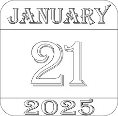 1 January 2025 line art calendar icon.Agenda plan, jan month schedule calendar and Time planner.Meeting appointment time.Calendar Event schedule date.calendar date icon on white background.