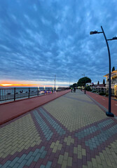 Evening embankment at sunset in Sirius Sochi