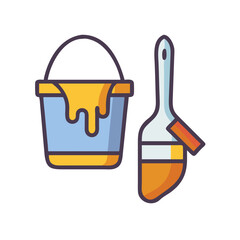 Paintbrush and Bucket Representing Color Filling Icon Design