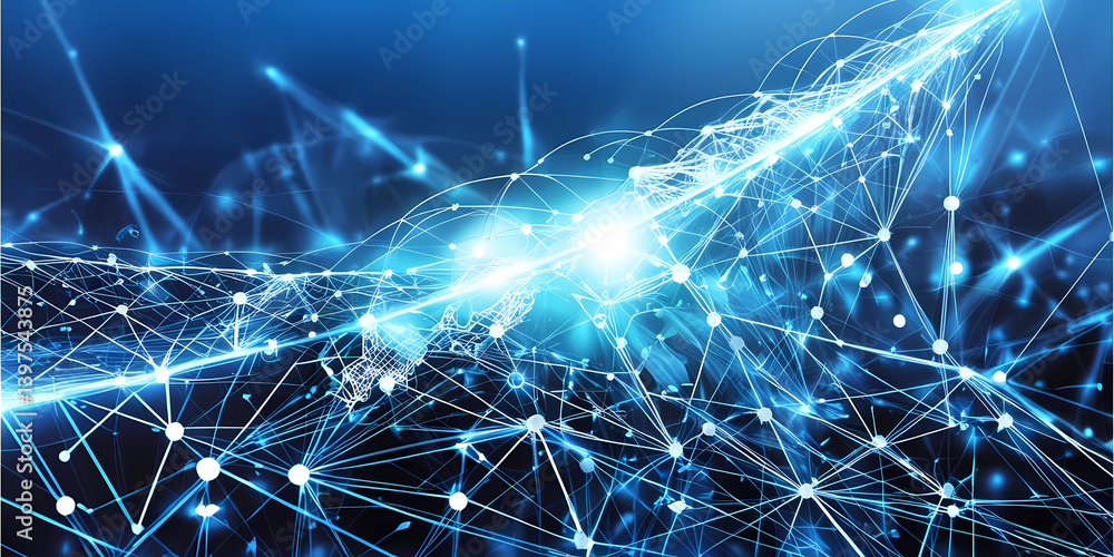 Wall mural abstract representation of data flow in a vibrant blue and white network.