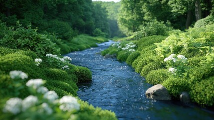 Serene River Flowing Through Lush Green Forest Landscape