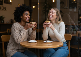 Young Friends Laughing Coffee Shop Cafe Lifestyle