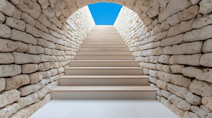 Modern beige stone stairway to skylight