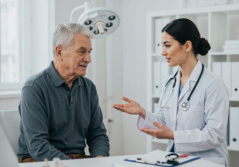 Caring Female Doctor Talking To Patient Clinic Consultation