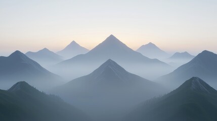 Naklejka premium Misty mountain range at dawn