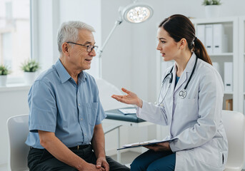 Caring Female Doctor Talking To Patient Clinic Consultation