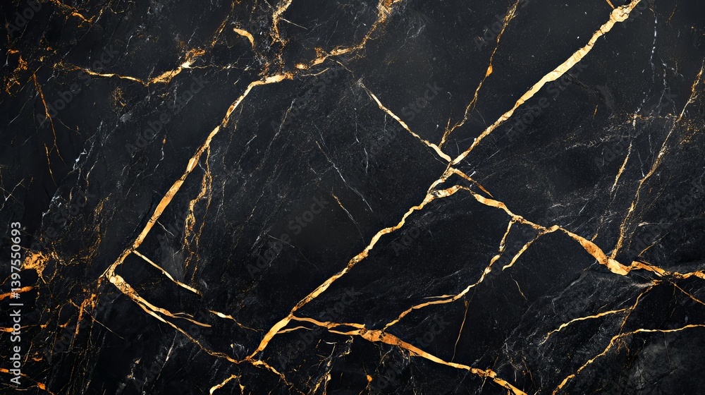 Poster a black marble texture with golden veins running through it creating a luxurious appearance and patt