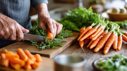 Peeling and preparing fresh carrots in a warm kitchen setting