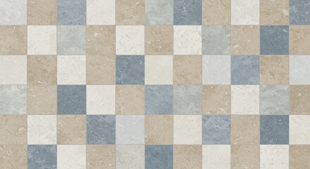 Neutral Tone Tile Wall Pattern - Checkered tile wall design. Beige, white, and blue hues. Modern, clean, and versatile. Represents calmness, order, and sophistication. Ideal for background