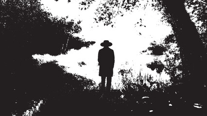 silhouette of a man in grunge distress background