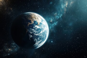 Obraz premium Earth floating in space with stars and galaxies surrounding it at night
