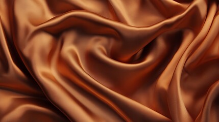 Fototapeta premium A close up view of a luxurious copper colored silk fabric with soft folds and subtle light reflections