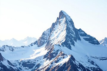 Obraz premium Snow-covered mountain peak against bright white sky, winter, peak