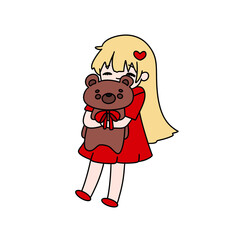 A girl is holding a teddy bear