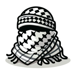 Traditional Palestinian keffiyeh scarf with checkered pattern. Perfect for cultural clothing illustrations, Middle Eastern apparel items, traditional headwear catalogs, or ethnic fashion elements.