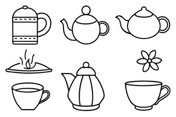 Hand Drawn Tea Cups and Leaves