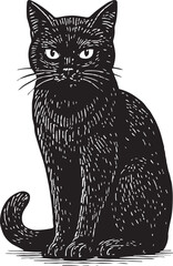 Black cat drawing vector illustration