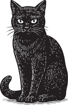 Black cat drawing vector illustration