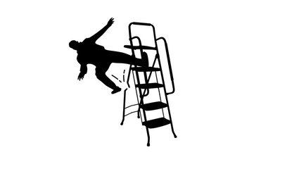 Broken ladder, fall from ladder, black isolated silhouette