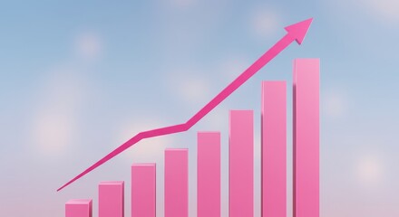 Positive Growth Trend - Pink bar graph showing upward trend, representing growth, success, and progress against a light blue sky background