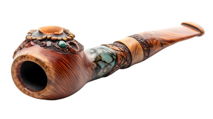 Ornate Wooden Smoking Pipe  Hand Carved Tobacco Pipe   Intricate Design  Gemstone Details