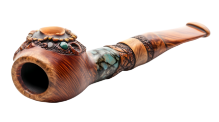 Ornate Wooden Smoking Pipe  Hand Carved Tobacco Pipe   Intricate Design  Gemstone Details