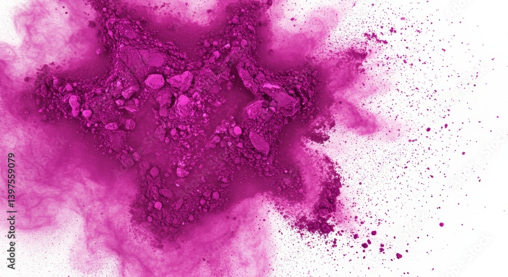 Poster pink powder explosion - vibrant pink powder explodes against a white background, creating a dynamic 