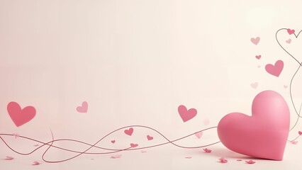 Delicate Continuous Line Heart Shape Border Design Featuring a Realistic Paper Heart for Valentine's Day and Mother's Day Graphic Invitations