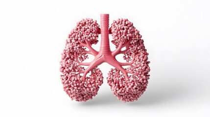 Medical 3D illustration of pink human lungs showcasing detailed bronchial branches and alveoli, used for education, health, and anatomy concepts.
