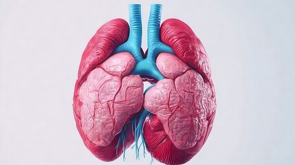 Highly detailed 3D medical illustration of human lungs with visible trachea and blood vessels, used for healthcare, education, and anatomy studies.