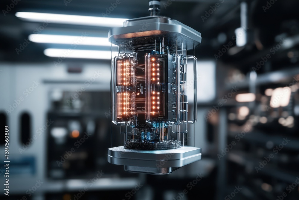 Poster quantum computer in a high-tech laboratory showcasing advanced technology and design