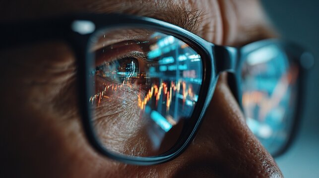 Entrepreneur Analyzing Financial Reports Through Glasses Lens