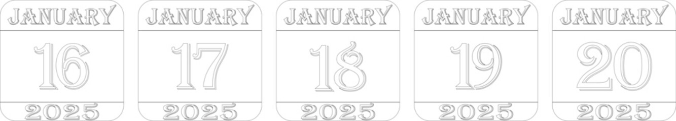 1 January 2025 line art calendar icon set.Agenda plan, jan month schedule calendar and Time planner.Meeting appointment time.Calendar Event schedule date.calendar date icon on white background.
