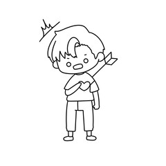 A cartoon boy is holding a bow and arrow