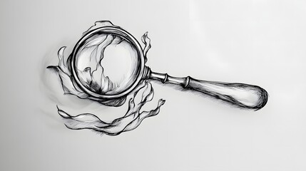 Hand-drawn magnifying glass over flowing document or paper concept