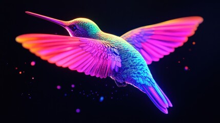 Vibrant Hummingbird in Flight Against Dark Background (1)