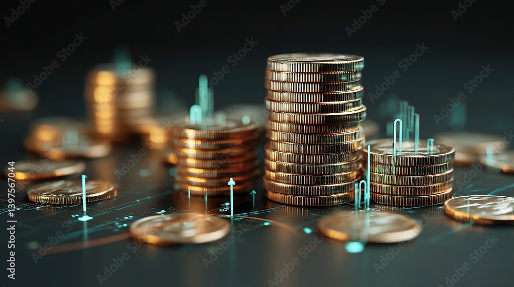 Aufkleber stacks of coins with abstract forex line overlays and financial themes