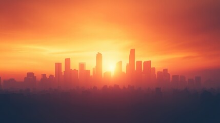 Obraz premium A city skyline at sunset with lights symbolizing success in business and growth.