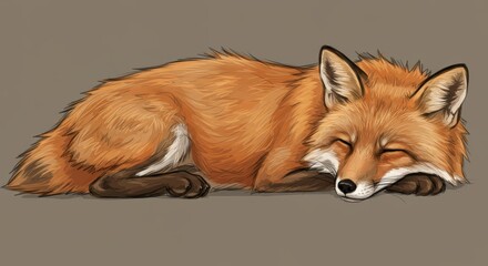 Sleeping Fox Illustration - A charming illustration of a red fox curled up asleep. Perfect for nature lovers and wildlife enthusiasts